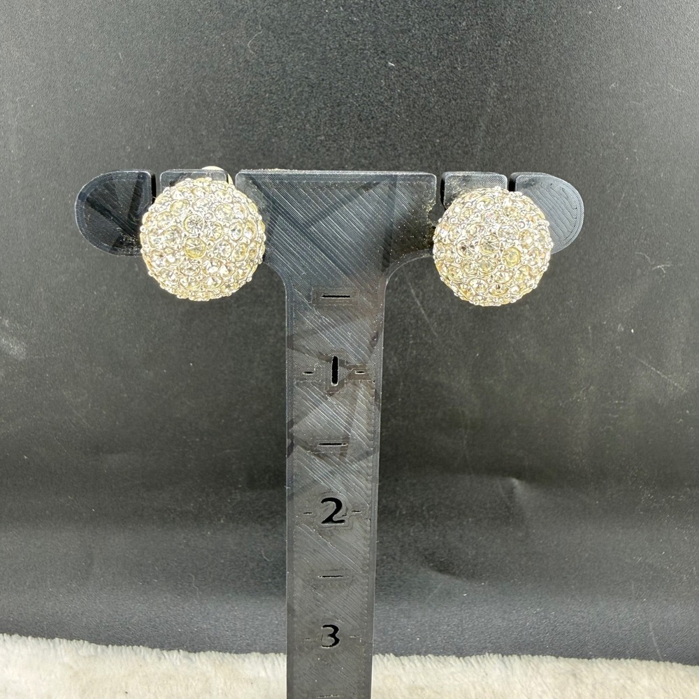 Vintage Ivana Trump Clip On Earrings Gold Clear Crystal Pavé Dome‎
